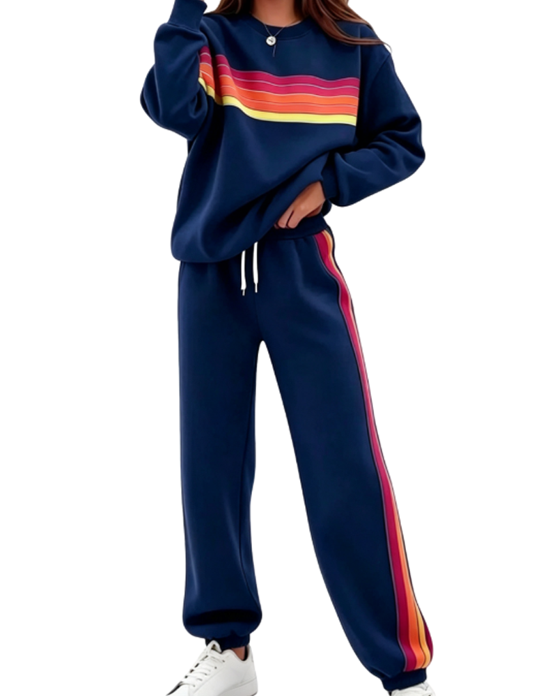 Colorful Stripe Sweatshirt and Sweatpant Set