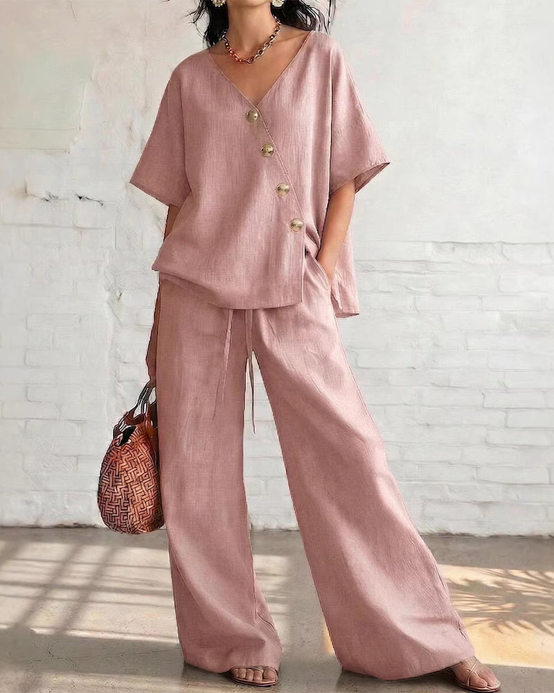 Solid Loose Fit Casual Two-Piece Set