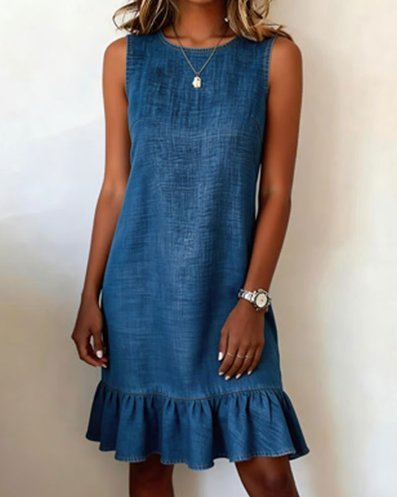 Denim Ruffled Sleeveless Dress