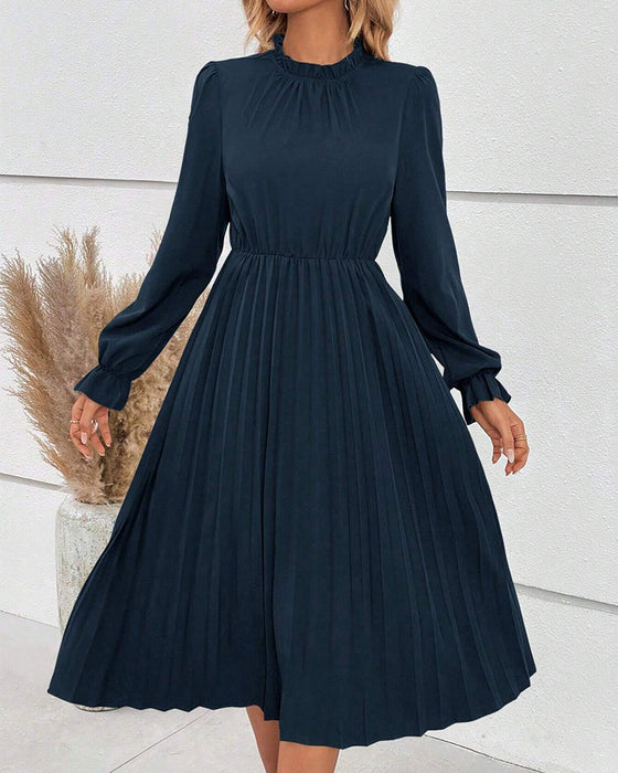 Pleated solid color elegant dress