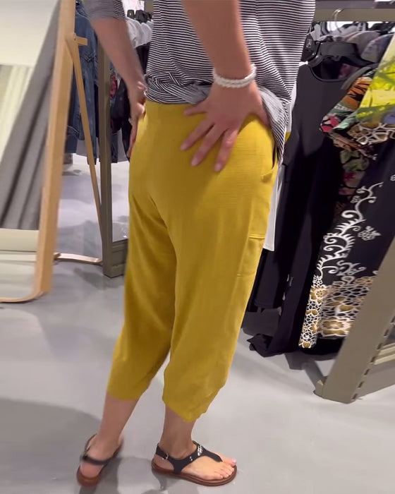 Casual Tapered Cotton And Linen Cropped Pants