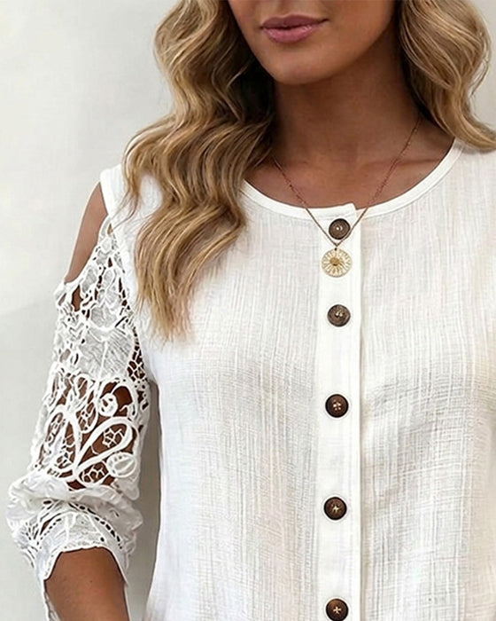 Cutout Off-Shoulder Button Blouse
