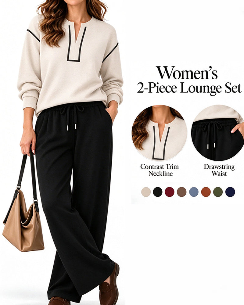 V-Neck Line Wide-Leg Long Sleeve Set