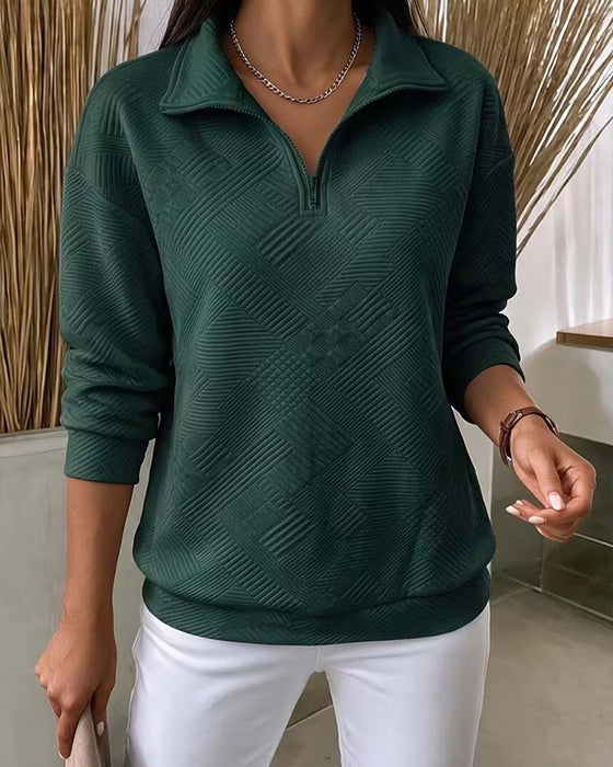 Solid Color Half-Zip Lapel Sweatshirt