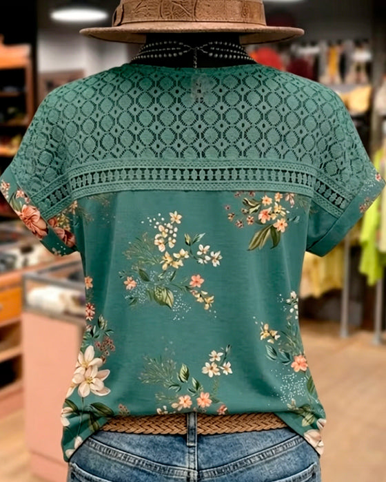 Cut-Out Patchwork Short-Sleeve T-Shirt