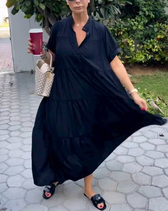 Elegant V Neck Short Sleeve Dress