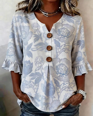 Printed Ruffled Cuff Blouse