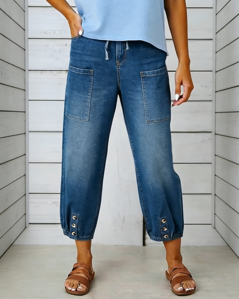 Elastic Waist Multi-Pocket Jogger Jeans