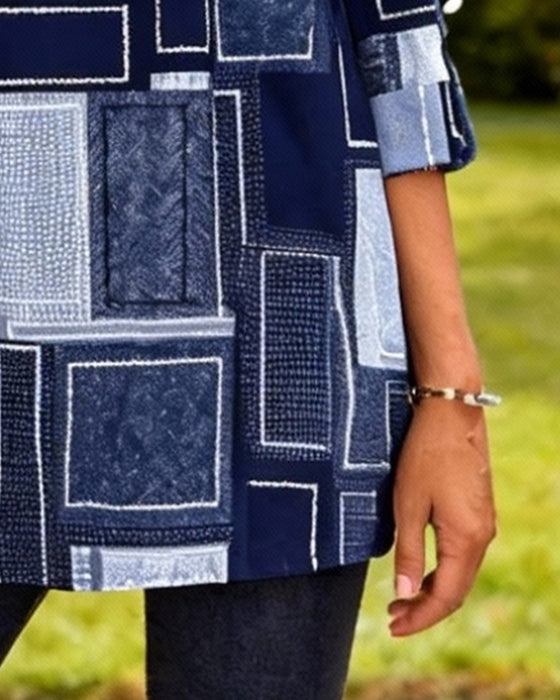 Button-Down Square Print Top