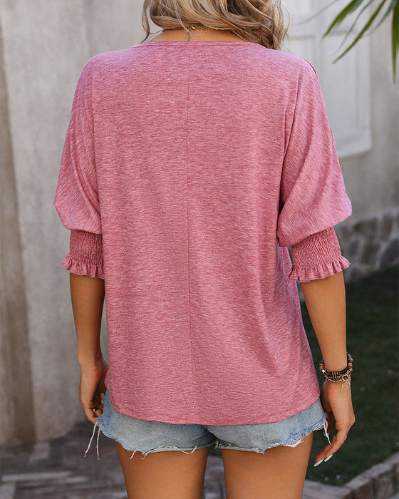 Loose V-neck casual blouse