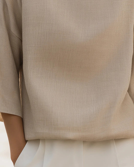 Stand Collar Three-Quarter Sleeve Solid Blouse