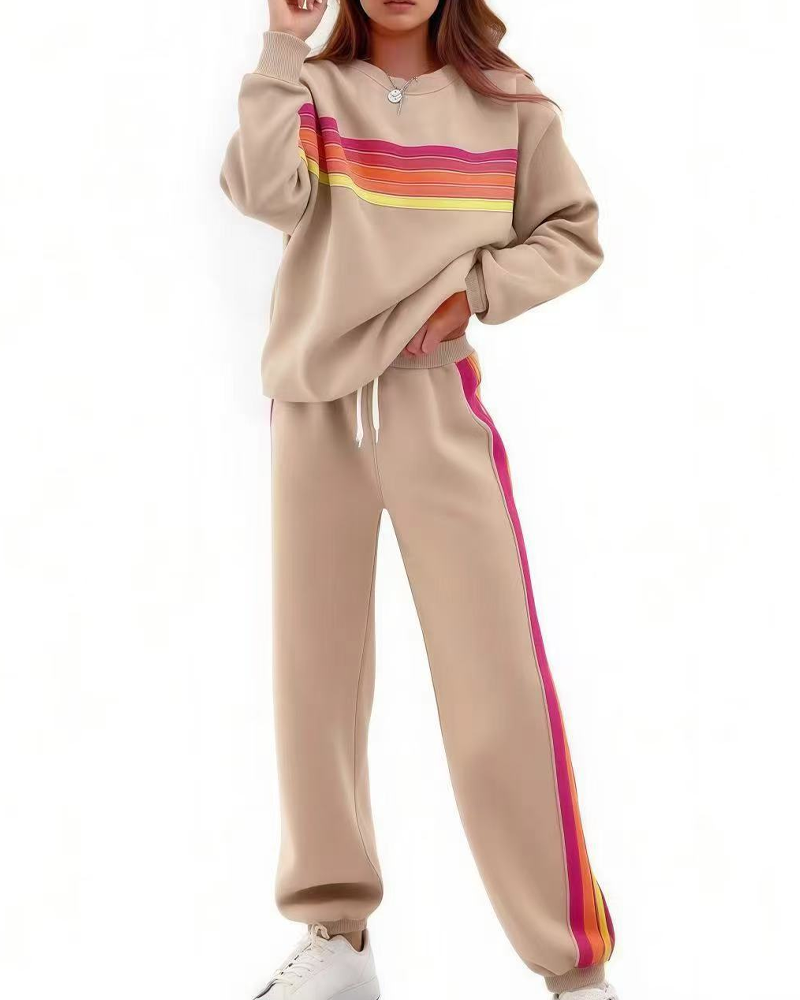 Colorful Stripe Sweatshirt and Sweatpant Set
