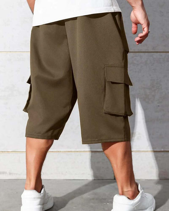 Elastic Waist Pocket Solid Color Cargo Pants