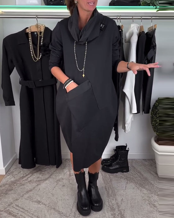 Round neck solid color casual dress