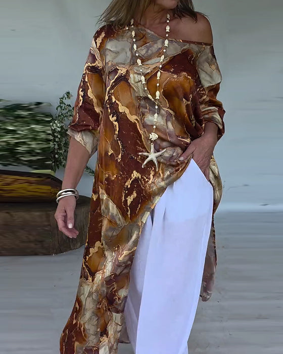 Fashionable Slit Printed Blouse