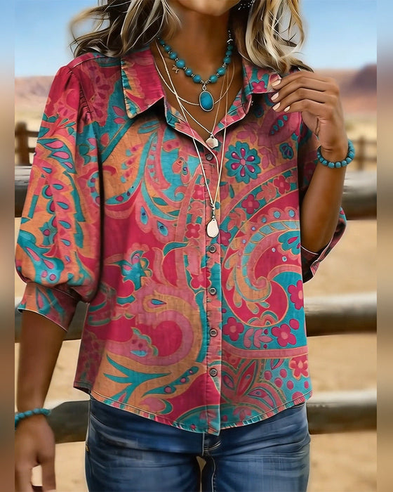 Fashionable Printed Short-Sleeved Loose Shirt