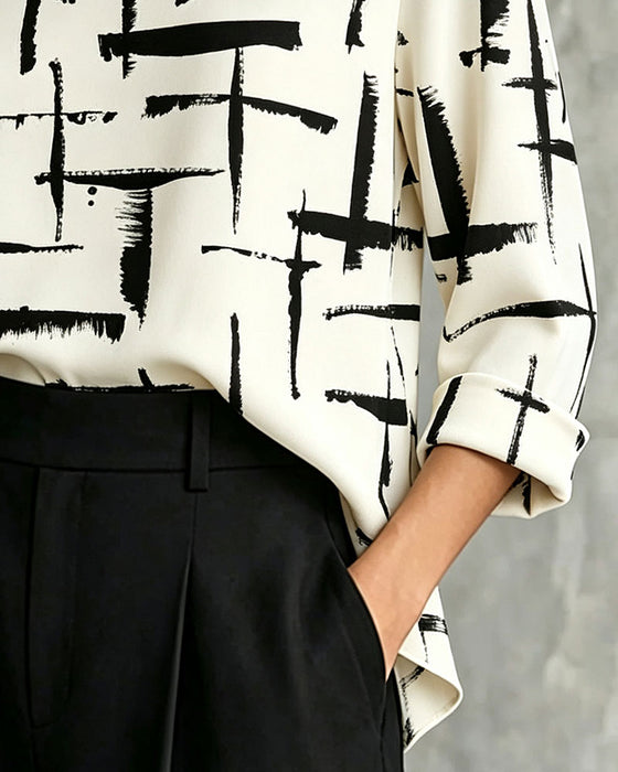 Mock Cowl Neck Cross Pattern Blouse