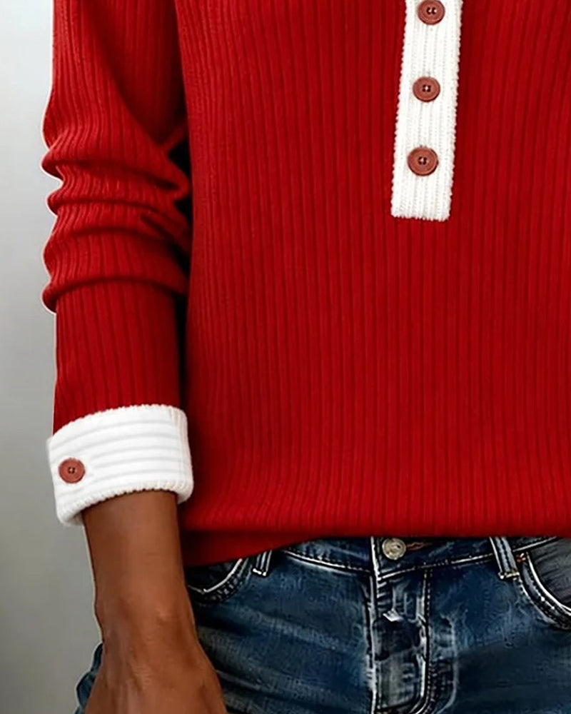 Button Lapel Color-Block Top
