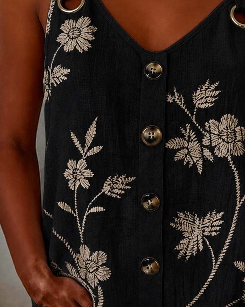 Floral Camisole Metal Ring Tank Top