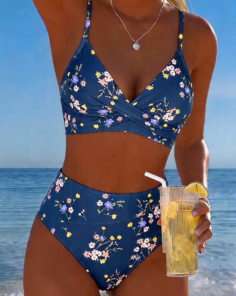 Sexy Crisscross Floral Print Bikini