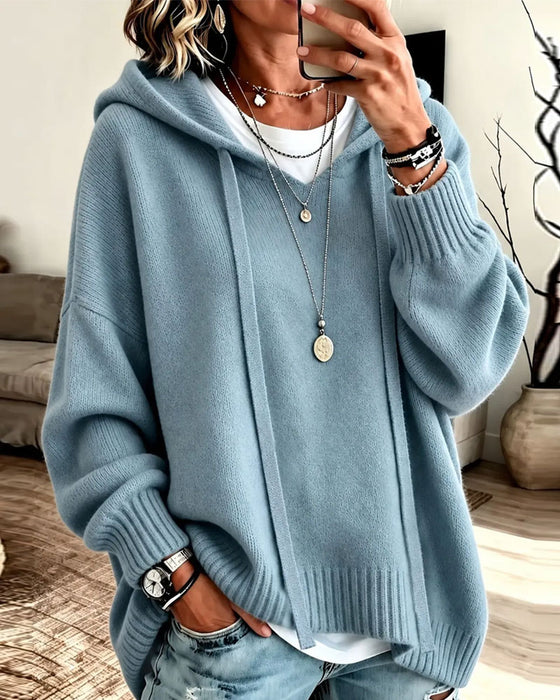 Hooded Drawstring Drop Shoulder Loose Pullover