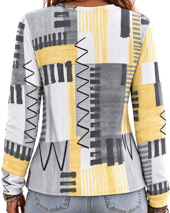 Geometric Graffiti Crew Neck Long Sleeve Top