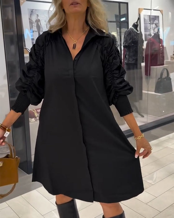 Fashion Lapel Solid Color Shirt Dress