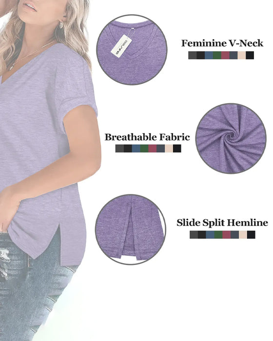 V-Neck Short Sleeve Loose Casual T-Shirt