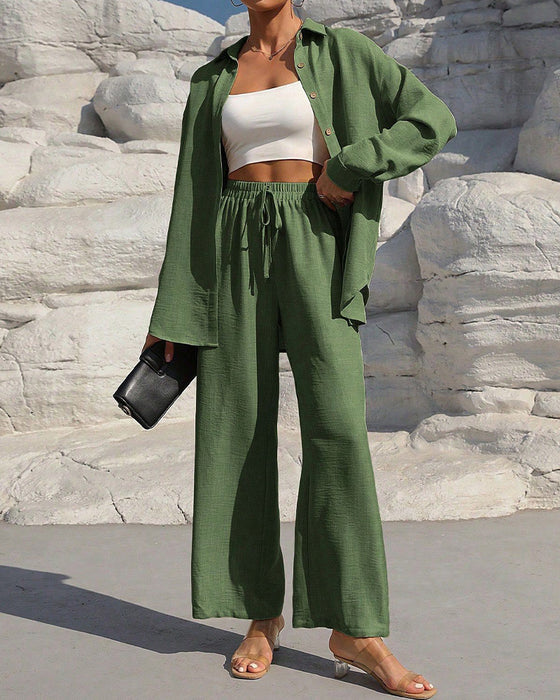 Long-Sleeve Casual Solid Color Set