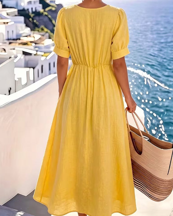 Square Neck Elegant A-Line Flared Dress