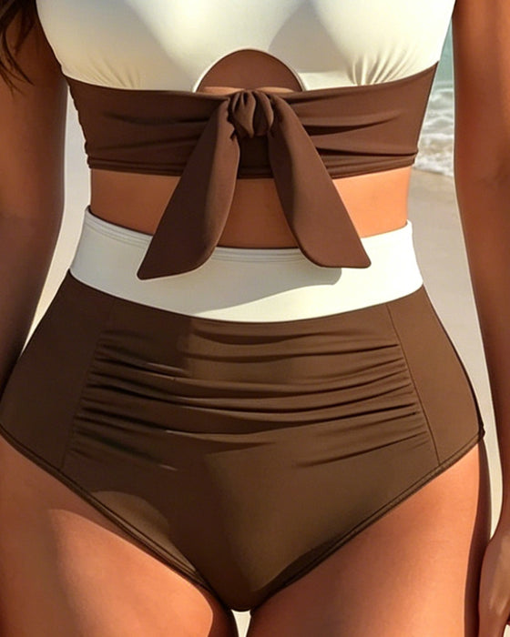 Vacation U-neck Color Block Bikini