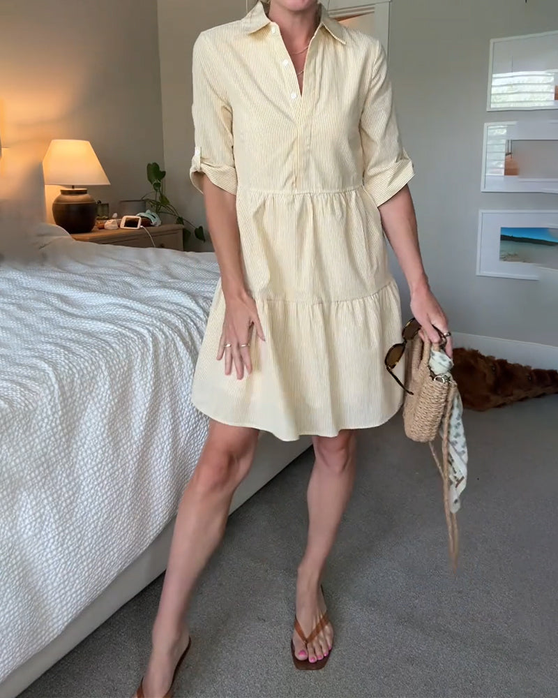 Shirt Collar Striped Patchwork Dress