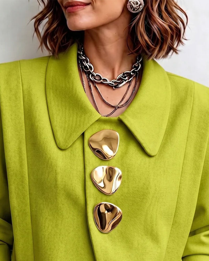Metal Buckle Lapel Casual Coat