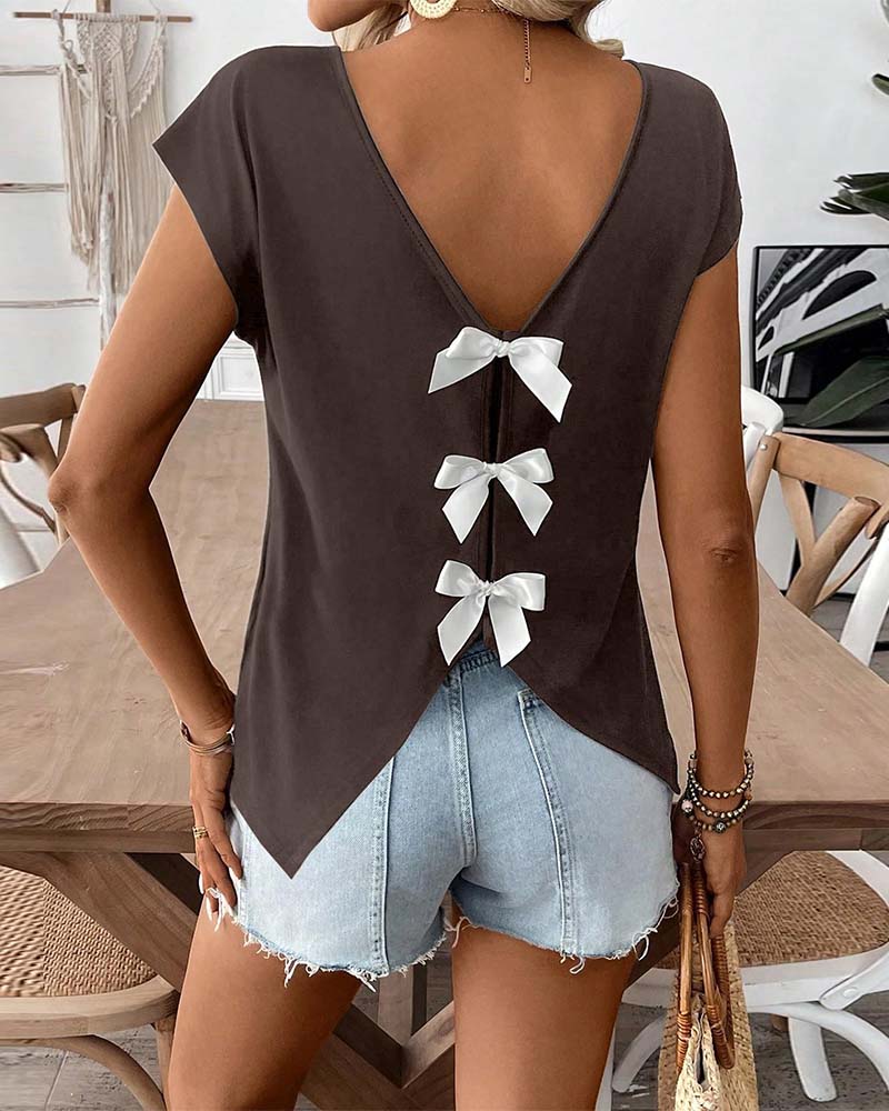 V-Neck Back Bow T-Shirt