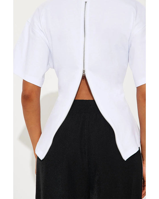 Loose Drop Shoulder Back Zip T-Shirts