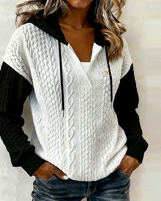Long-Sleeved Cable Knit Casual Hoodie
