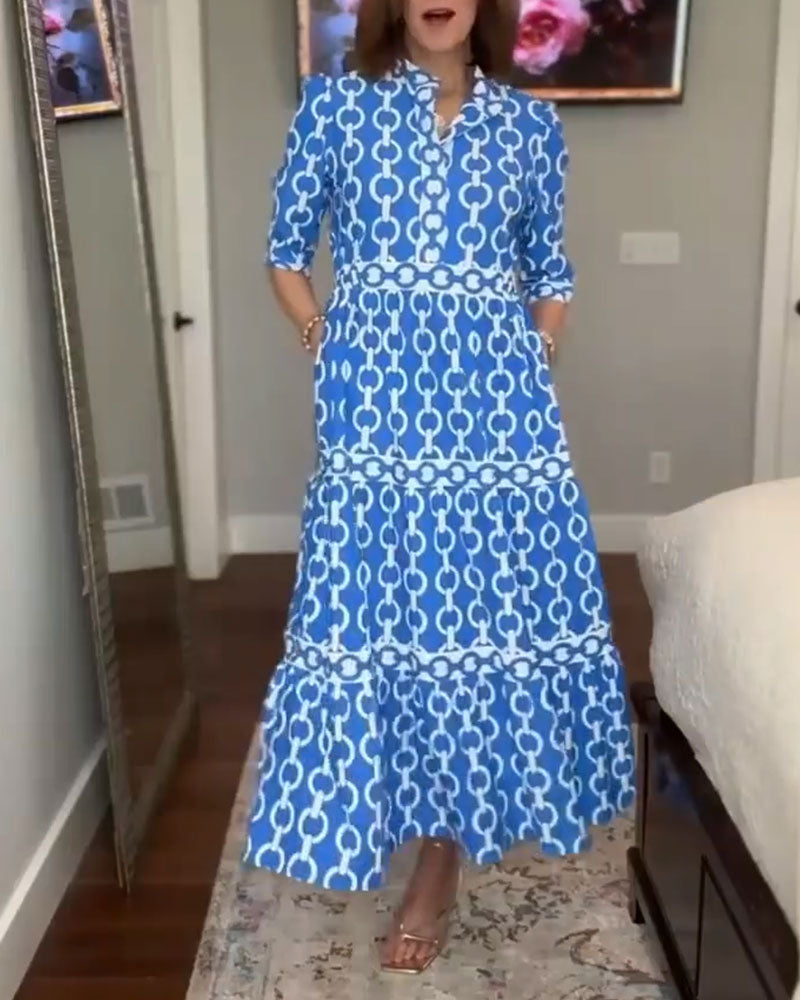 Lapel Chain Print Dress