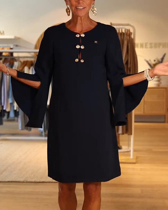 Flare Sleeve Buttoned Straight Dress