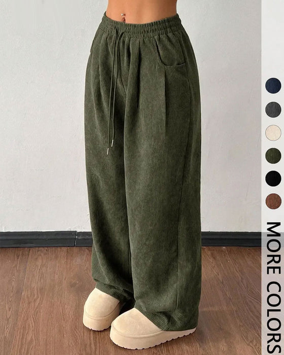 Drawstring Corduroy Long Pants