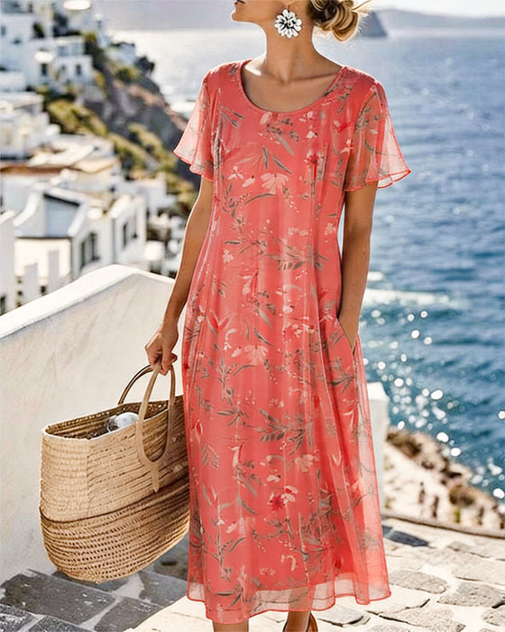 Floral Crew Neck Maxi Dress