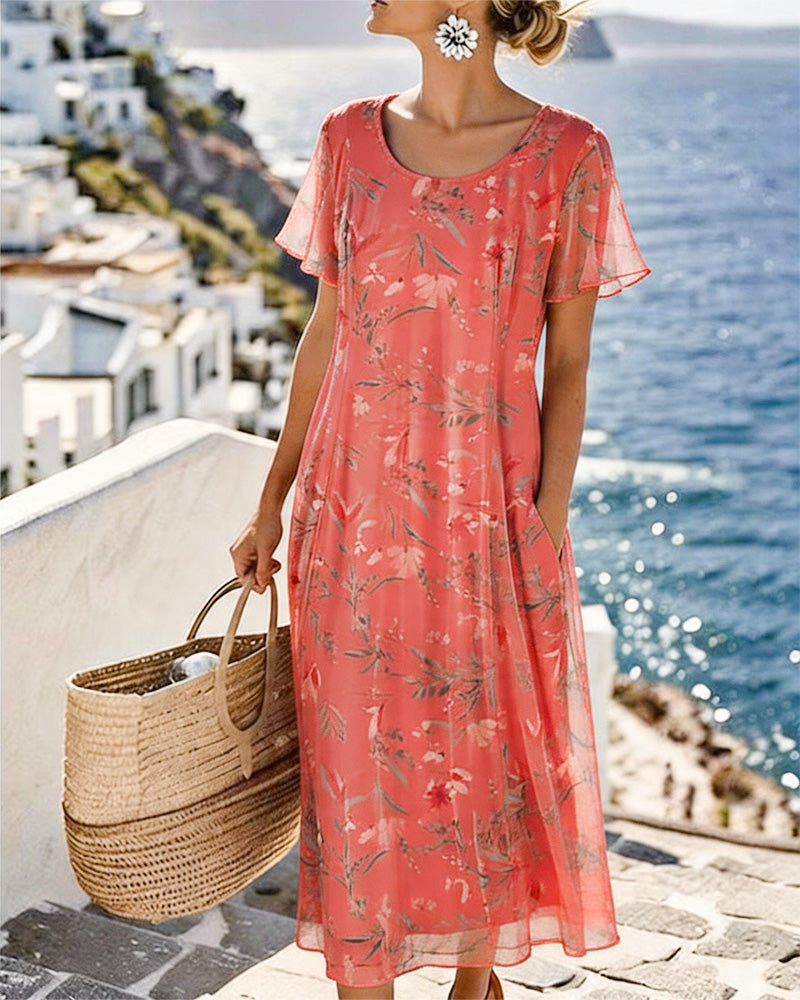 Floral Crew Neck Maxi Dress