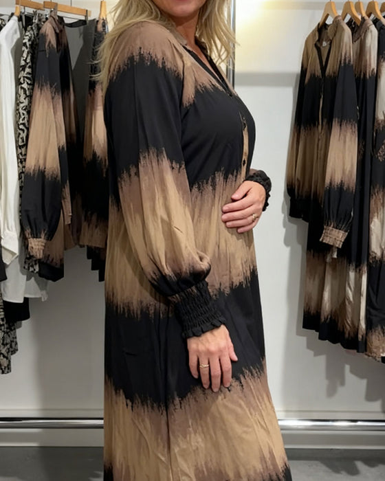 Long-Sleeved Gradient Print Dress