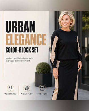 Crew Neck Color-Block Skirt Set