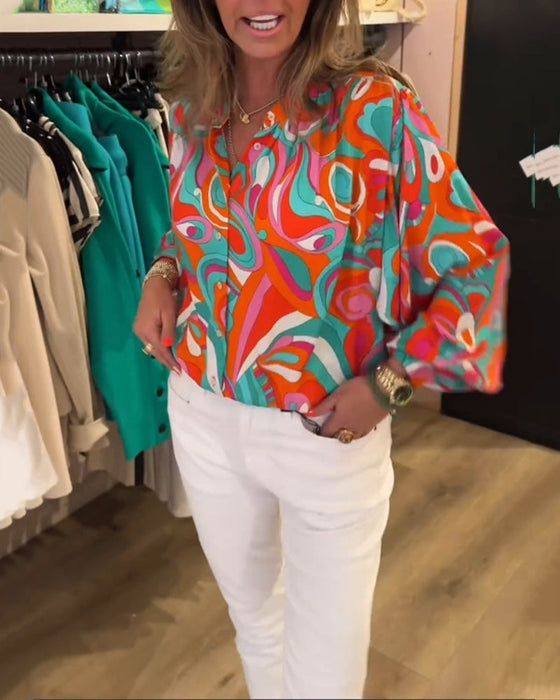 Loose printed commuting blouse