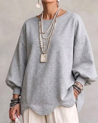 Crew Neck Lantern Sleeve Asymmetric Sweatshirt