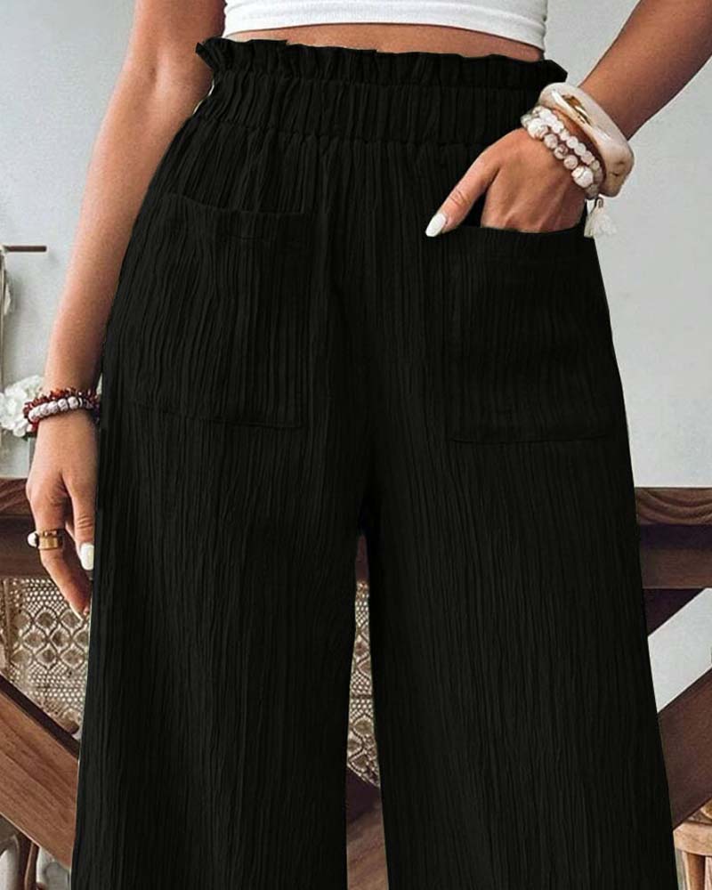 Patch Pocket Solid Elastic Waist Casual Pant