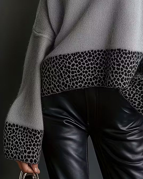 High-Neck Leopard Print Jumper