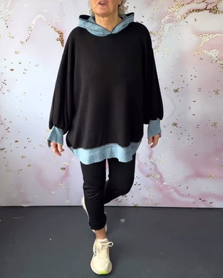 Casual contrast color lantern sleeve hoodie