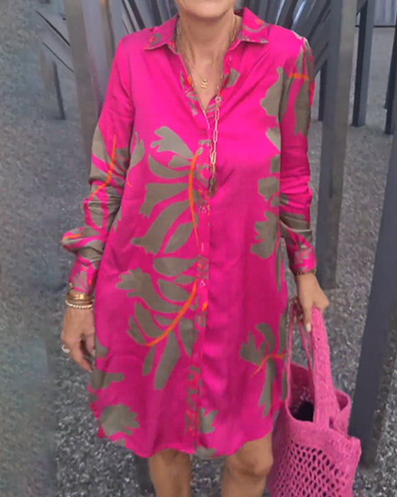 Long Sleeve Shirt Collar Shift Dress