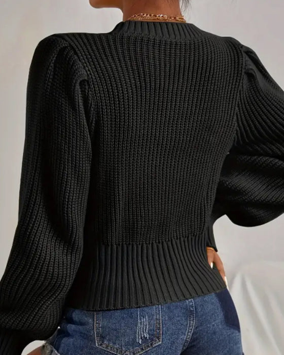 Puff-Sleeved Cable Knit Short Jumper